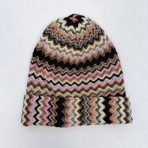 Missoni Wool Blend Knit Chevron Stripe Beanie